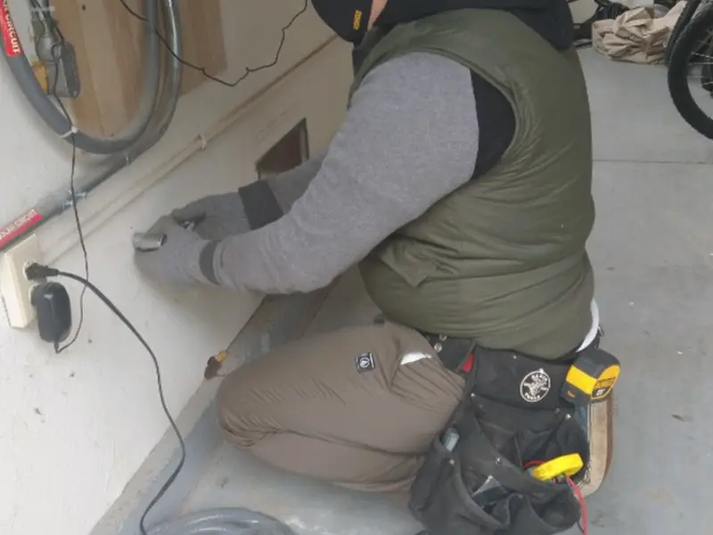 Electrician performing outlet wiring in a Port Allen garage